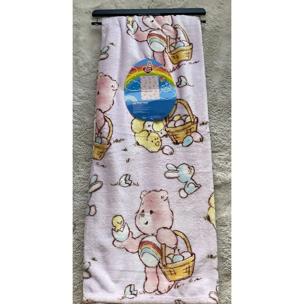 Care Bears Easter Eggs‎ Bunnies Chicks Throw Blanket 50”X 70” Cheer Bear NEW